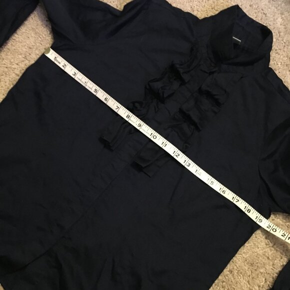 Dark Navy Blue 100% Cotton Ruffled Maestro 3/4 Sleeve Button Up Shirt - Picture 12 of 15